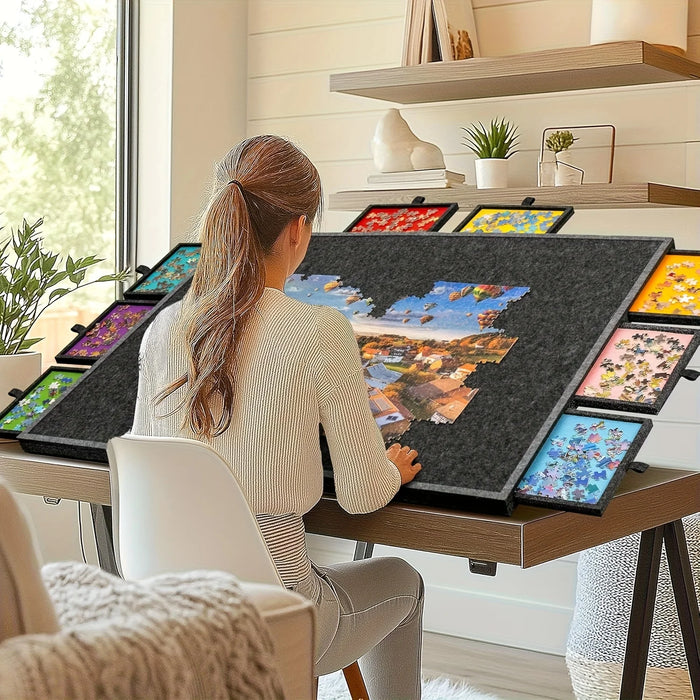 7-Piece Puzzle Storage Table with 6 Drawers — Felt Work Surface, Collapsible Organiser for 1000-Piece Jigsaws
