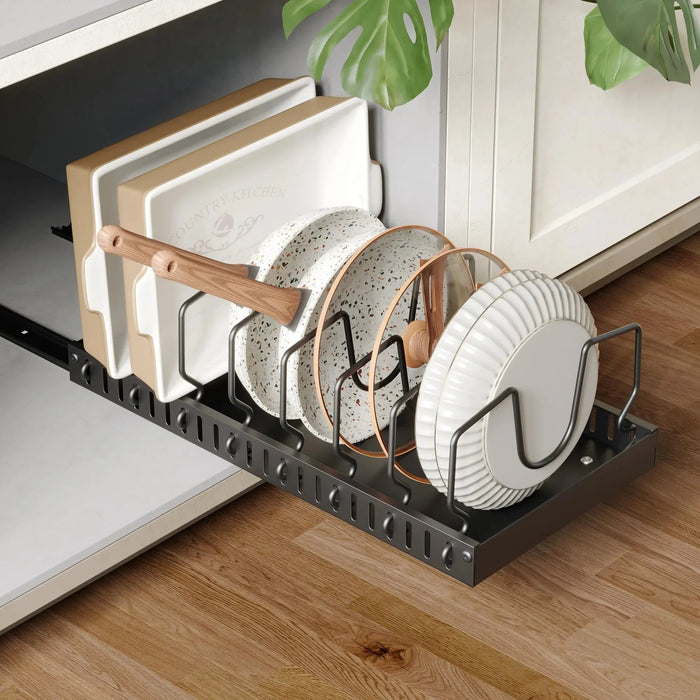 Kitchen Pull-Out Organiser — Pots, Lids, Spices & Drying Rack (Adjustable)