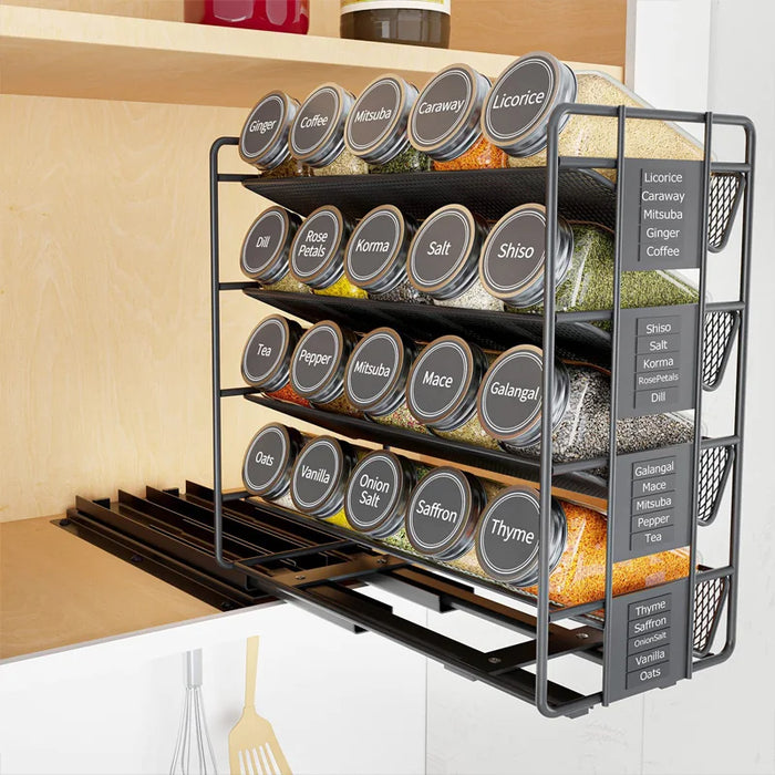 Slide Spice Rack Organizer — 2- or 4-Tier Pull-Out Metal Spice Drawer for Kitchen & Dining