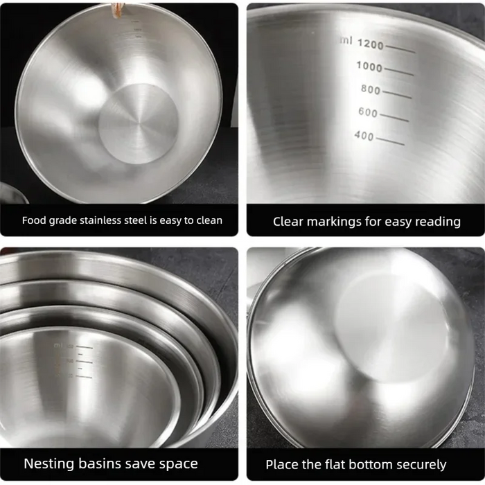 3-piece Stainless Steel Mixing Bowl Set with Measurement Marks