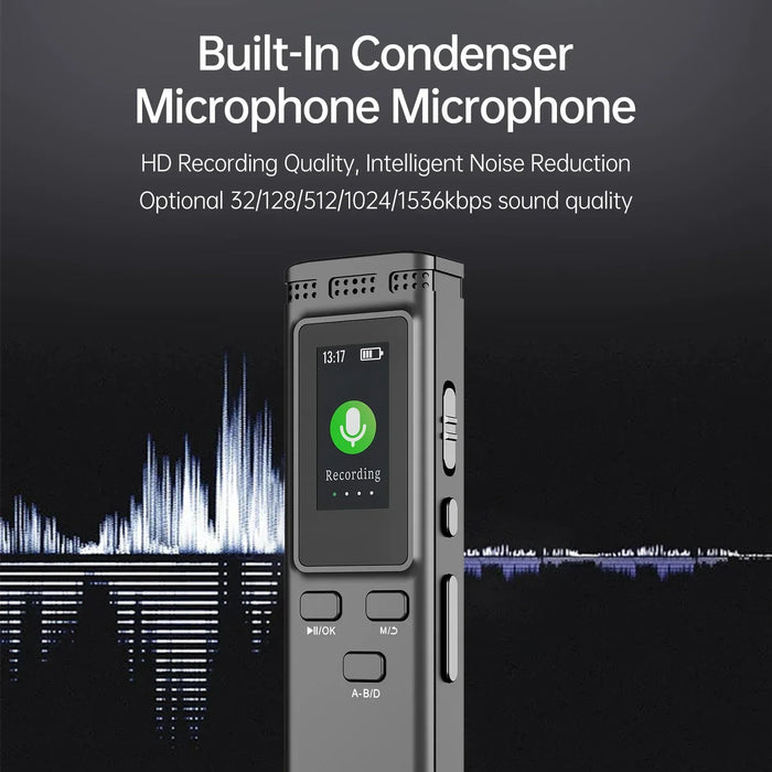 Digital Voice Recorder — 64GB / 16GB / 8GB, Voice-Activated MP3 Player with Noise Reduction