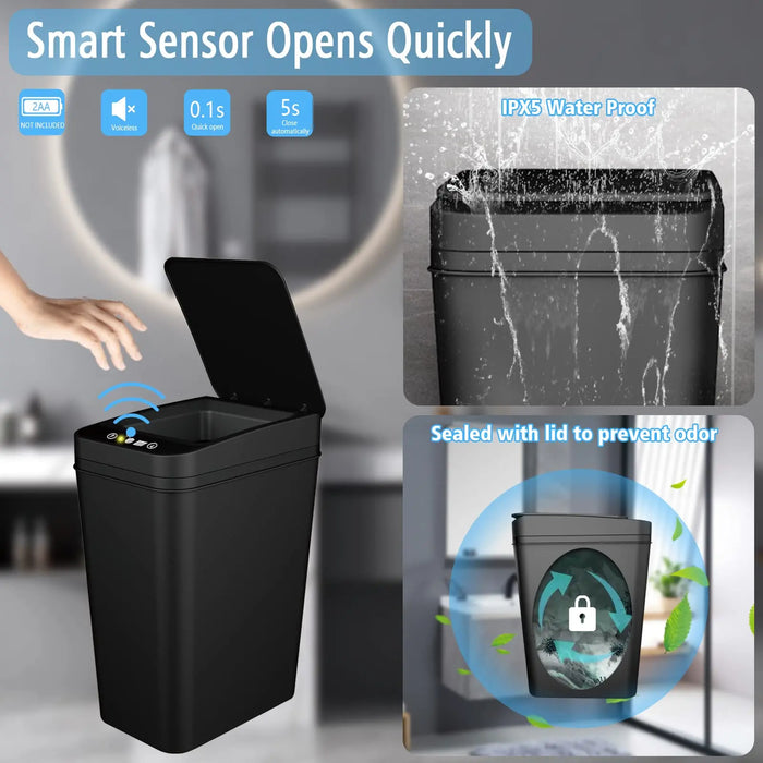 Slim Touchless Motion Sensor Bin with Lid — 12L (approx. 3.5 gal)