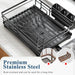 Steel 1-Tier Dish Rack with Angled Drainboard & 3-Slot Cutlery Caddy — Black