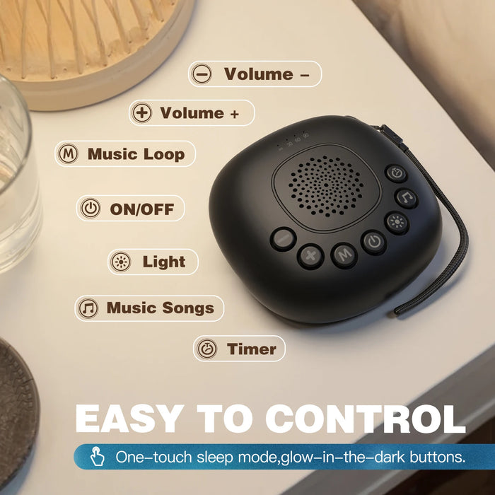 White Noise Machine — 20 Soothing Sounds, Night Light Timer, USB-C Rechargeable, Portable with Lanyard