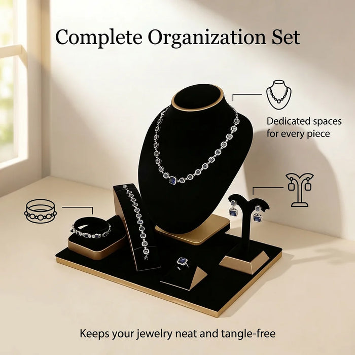 Velvet Jewellery Organiser Stand – Metal Ring, Pendant, Bracelet & Watch Display