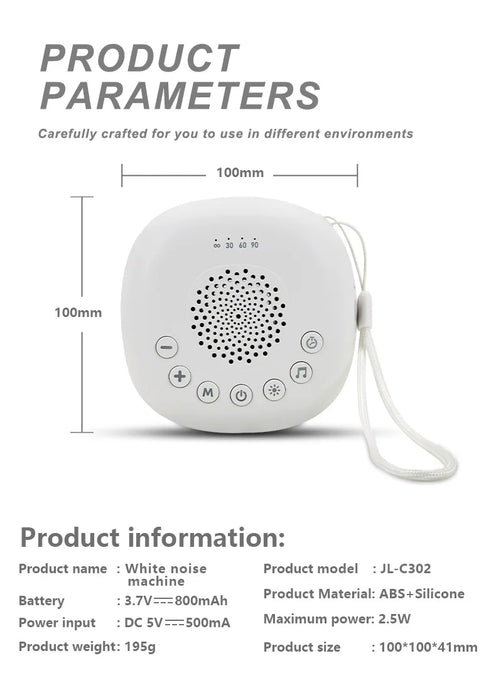Portable White Noise Machine for Babies — Rechargeable, 6/10/20 Soothing Sounds