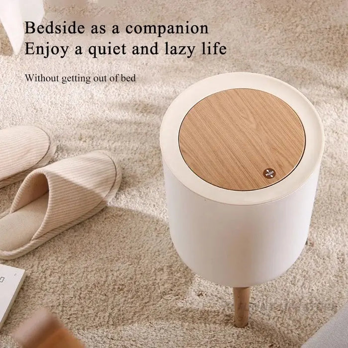7L Round Wood‑Grain Press Dustbin with Legs
