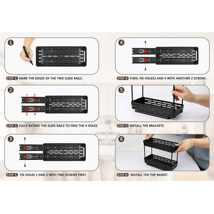 Pull-out 2-Layer Plastic Spice Rack — Large Capacity Kitchen Organiser