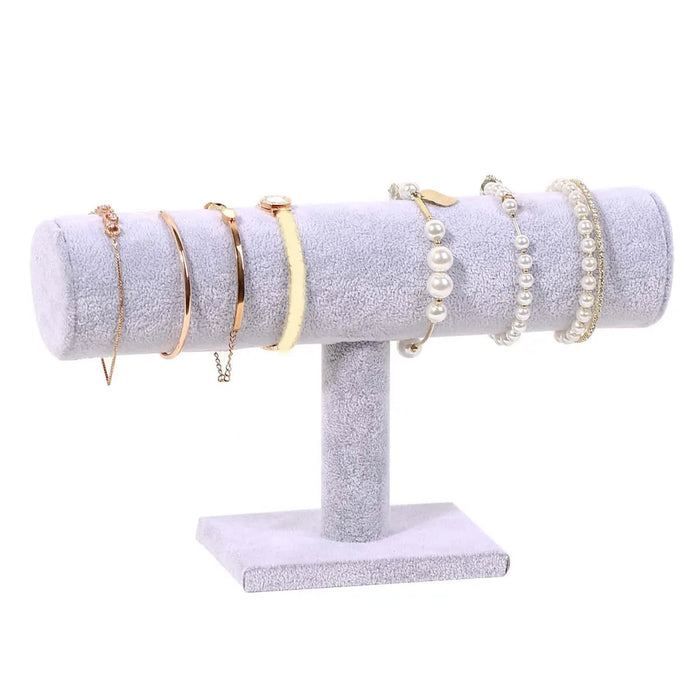 Velvet T-Bar Jewellery & Watch Display Stand — Desktop Bracelet Holder (Black/Grey)