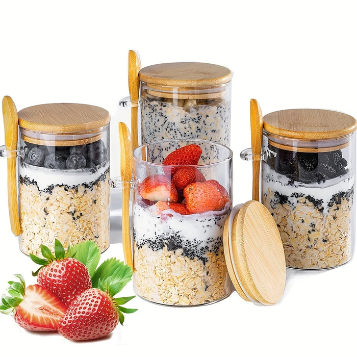 Airtight Glass Jars with Bamboo Lids & Spoons — 18oz (>501ml) — Pack of 1/2/3/4 — Transparent Food Storage for Spices, Beans & Tea