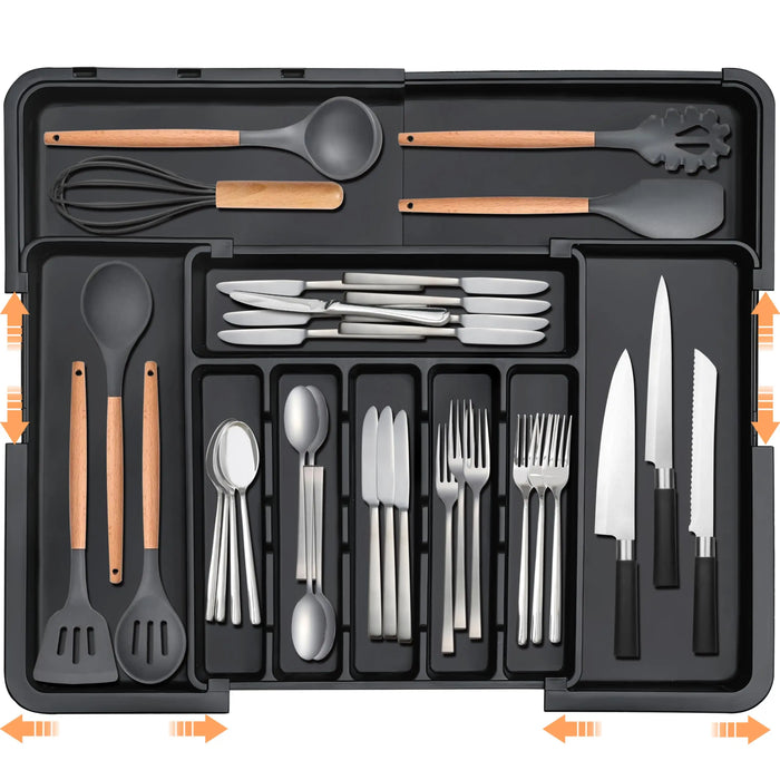 Adjustable Cutlery Drawer Organiser – Expandable Utensil Tray (Black)