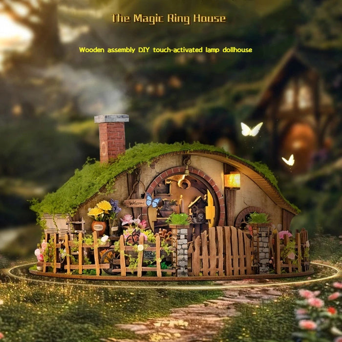 Wooden DIY Magic Ring House Miniature – Handmade Forest Casa Bookends