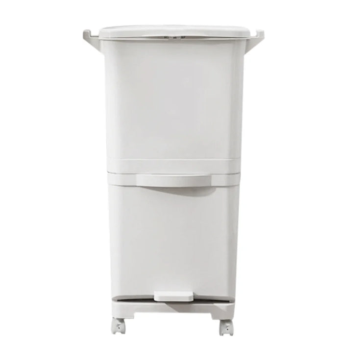 38 L Two-Tier Waste Bin with 4 Casters, White — 42 x 28.2 x 73 cm