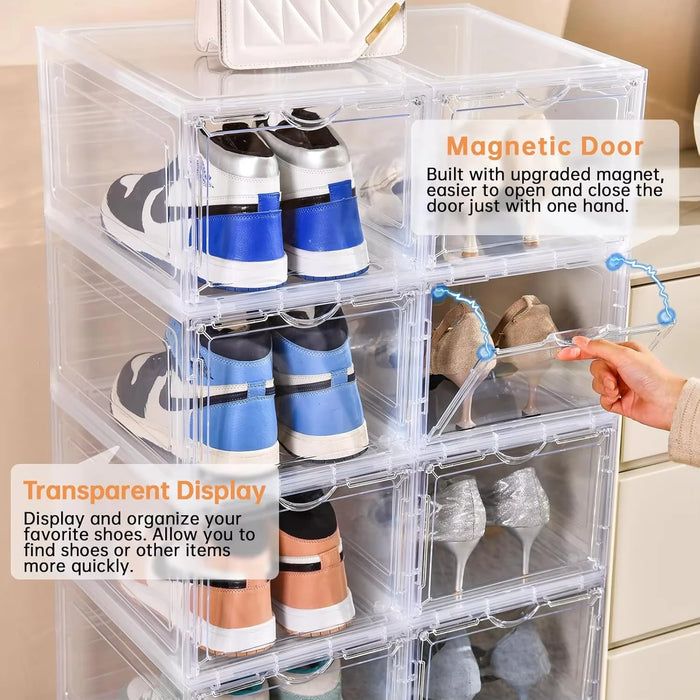 Clear Magnetic Stackable Shoe Boxes — 6/9/12 Pack, Flip-Front Organisers