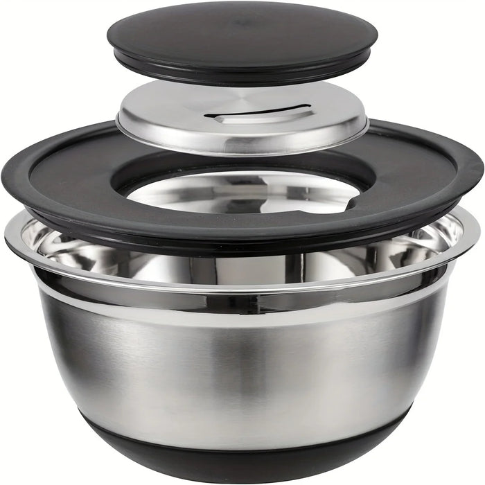 8-Piece Stainless Steel Mixing Bowls with Airtight Lids — Black, Non-Slip Bases