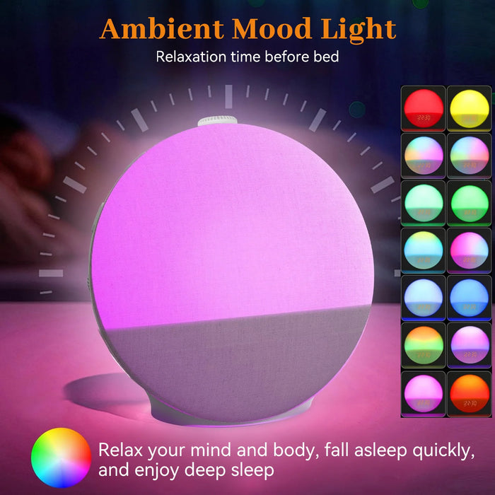 Wake-Up Light Sunrise Alarm Clock with White Noise, Bluetooth Speaker & Colour-Changing Night Light