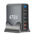 470W 6‑Port GaN Desktop Charger — 4C+2A USB‑C PD Fast Charge for Phones, Tablets & Laptops