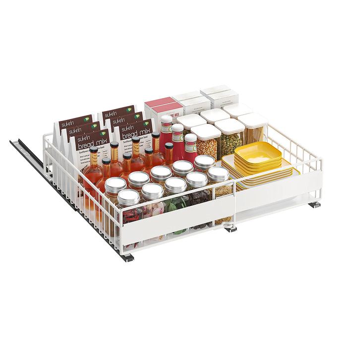 Retractable Pull-Out Metal Drawer Rack — Punch-Free Under-Sink Storage (Small/Large, White/Black)