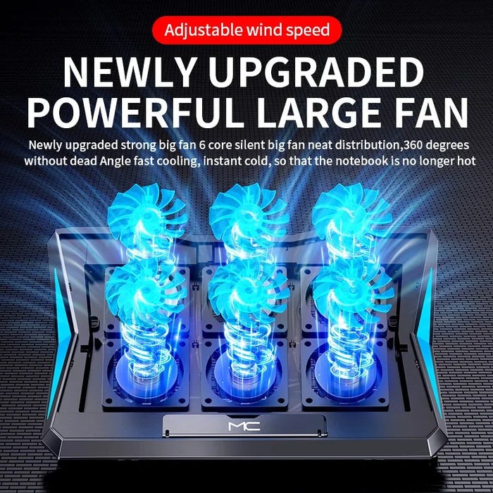 Q3 Six-Fan Adjustable Laptop Cooler — Silent Air-Cooled Stand for 10–17-inch Laptops
