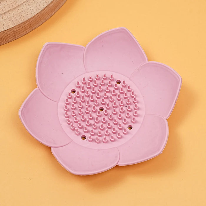 Silicone Lotus Soap Dish with Drain — Single Bathroom Soap Holder