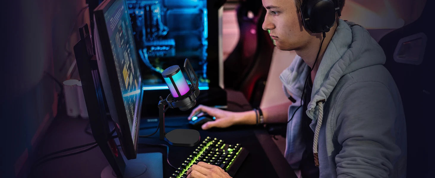 DGM20 USB Gaming Microphone — RGB, ENC Noise Reduction & Tap-to-Mute
