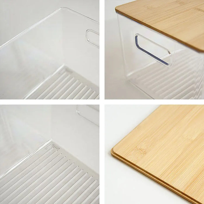 Reusable Plastic Medicine Box with Bamboo-style Cover — Black, Solid-colour
