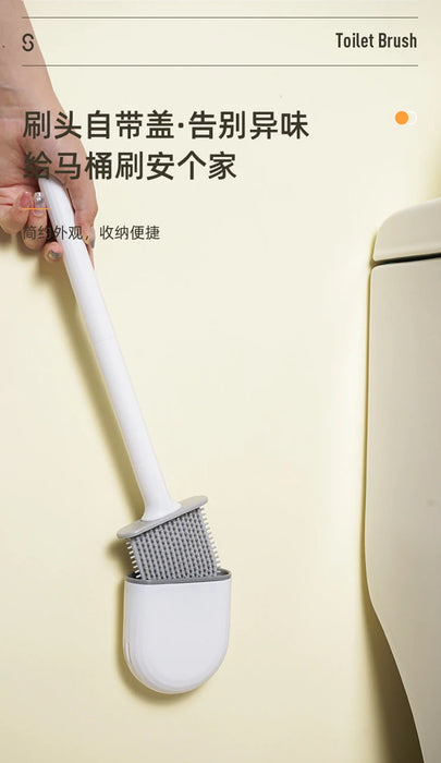 Silicone Toilet Brush with Quick‑Dry Base, Flexible Flat Head and Non‑Slip Handle