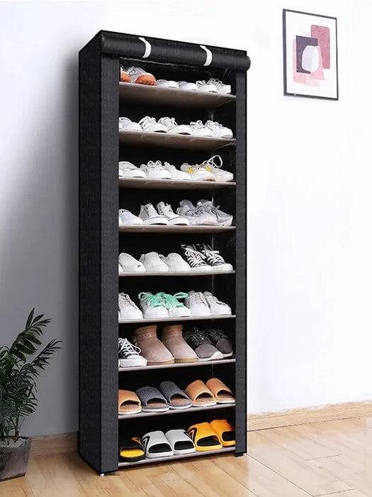 6/8/10-Layer Dustproof Shoe Cabinet Organiser — Non-woven, Space-saving