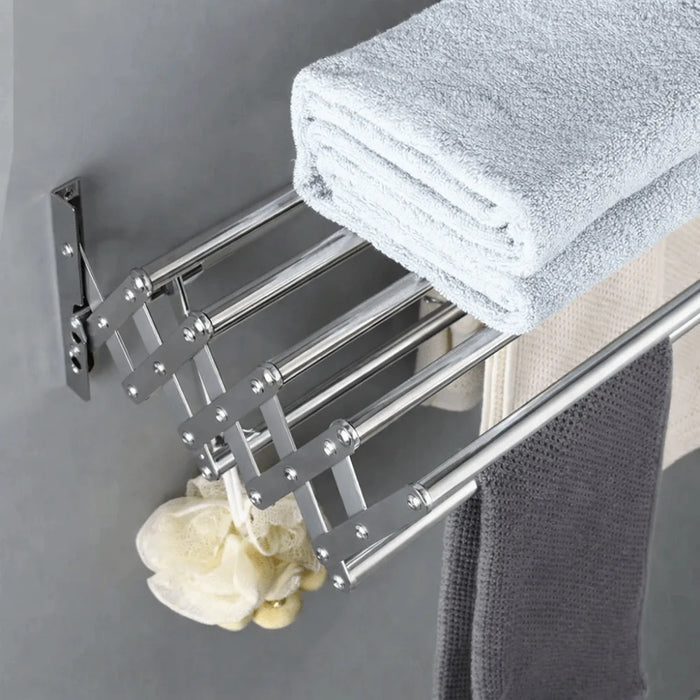Wall-Mounted Folding Drying Rack — Rustproof Stainless Steel, Retractable Arms