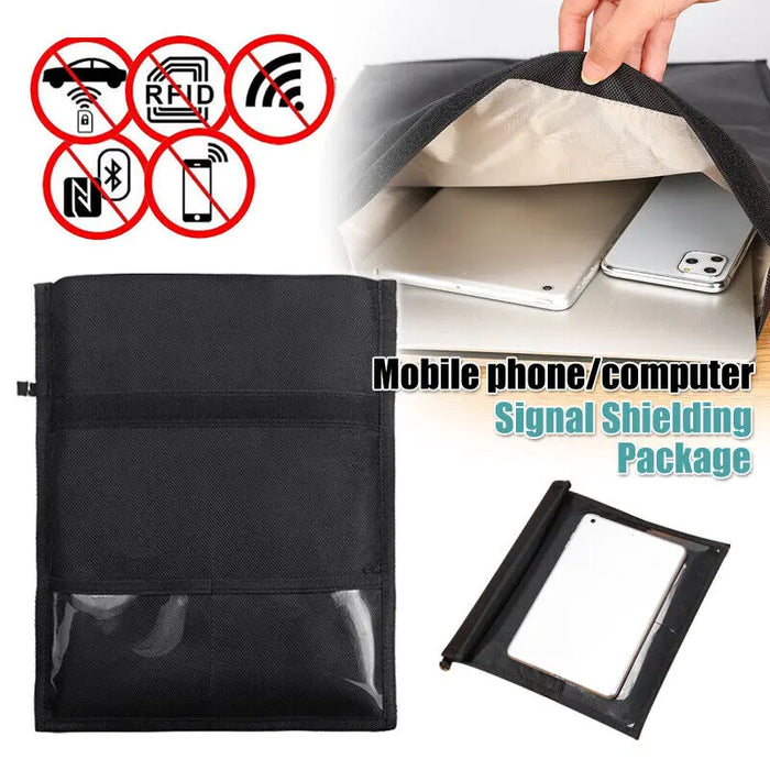 RFID Blocking Faraday Pouch – Anti‑Tracking Phone, Card & Key Shield, Large Wallet Case, Black