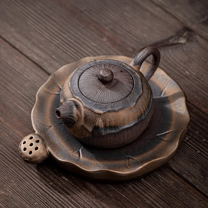 Japanese‑Style Gilt Iron‑Glaze Ceramic Teapot 250ml – Handmade Pu'er & Oolong Teaware