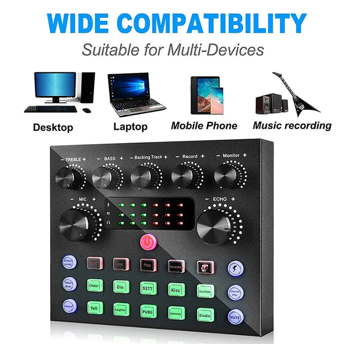 V8S Live Sound Card Podcast Bundle with Condenser Microphone and Boom Arm