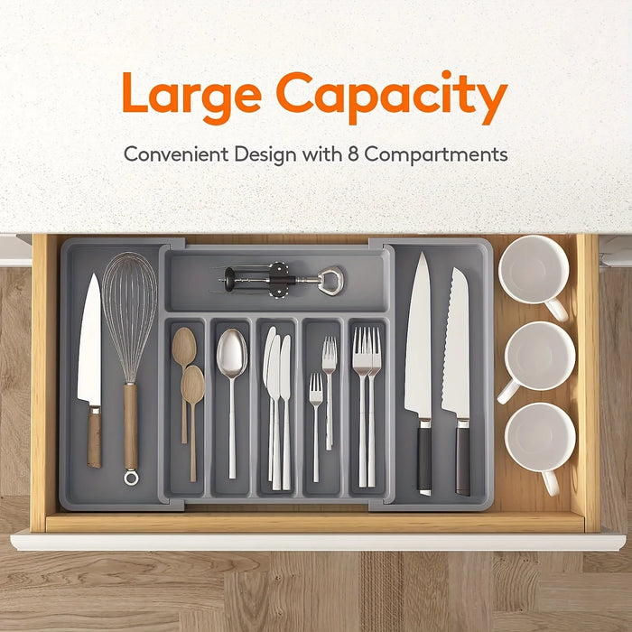 Adjustable Cutlery Drawer Organiser – Expandable Plastic Tray with Dividers