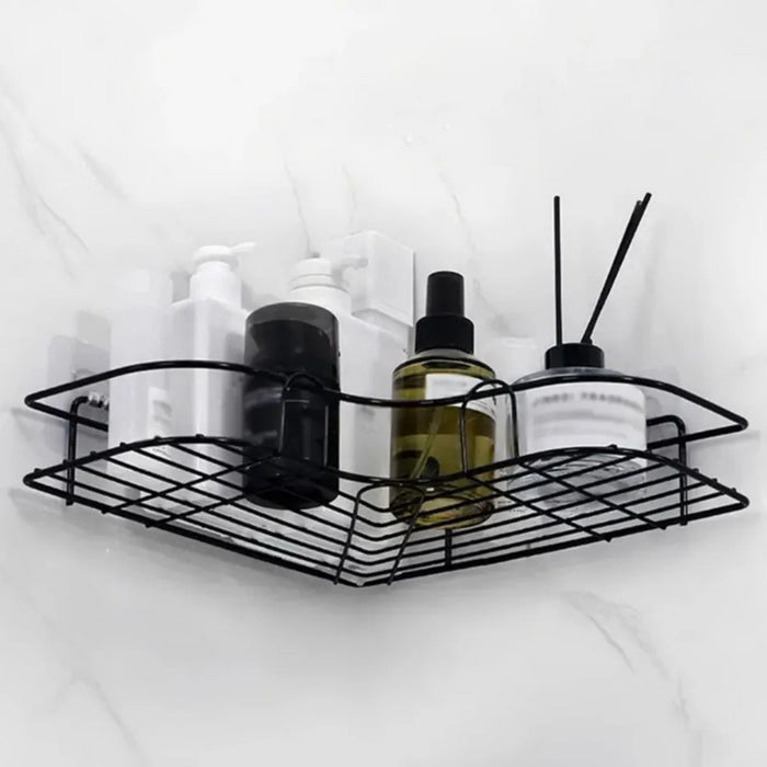 No-drill Wall-mounted Triangle Bathroom Shelf — Single Tier Metal Shower Caddy