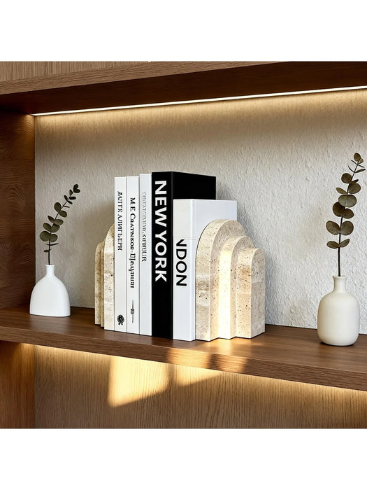 Travertine Marble Bookend — Natural Stone Desk & Bookshelf Accent (1 Piece)