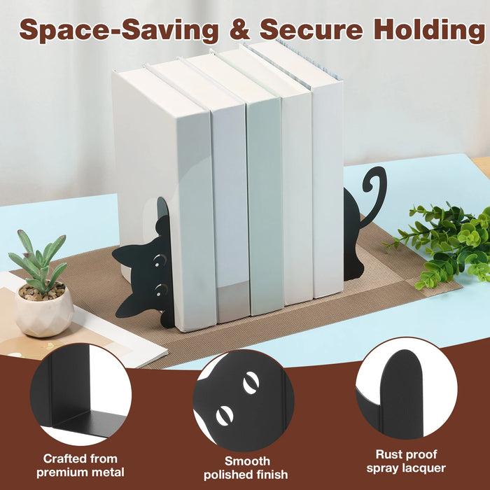 Cat-Shaped Iron Bookends — Decorative Book Stopper for Home & Office (Styles A–D)