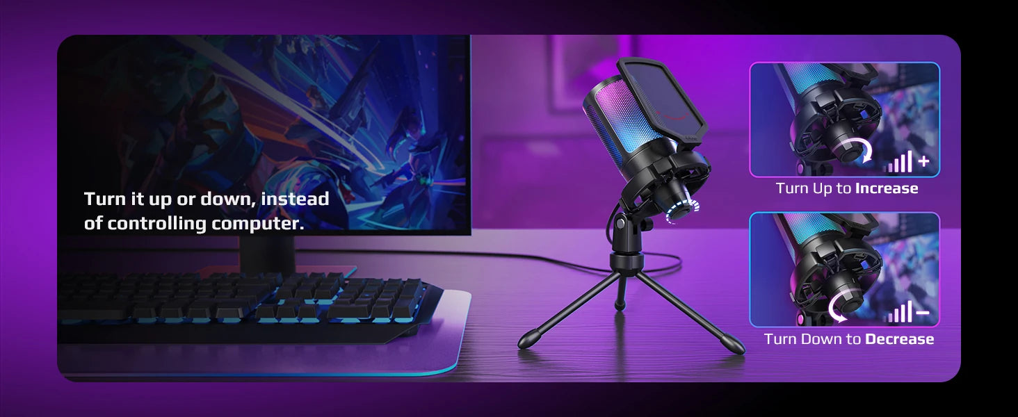 USB Condenser Gaming Microphone A6V — RGB, Pop Filter & Shock Mount