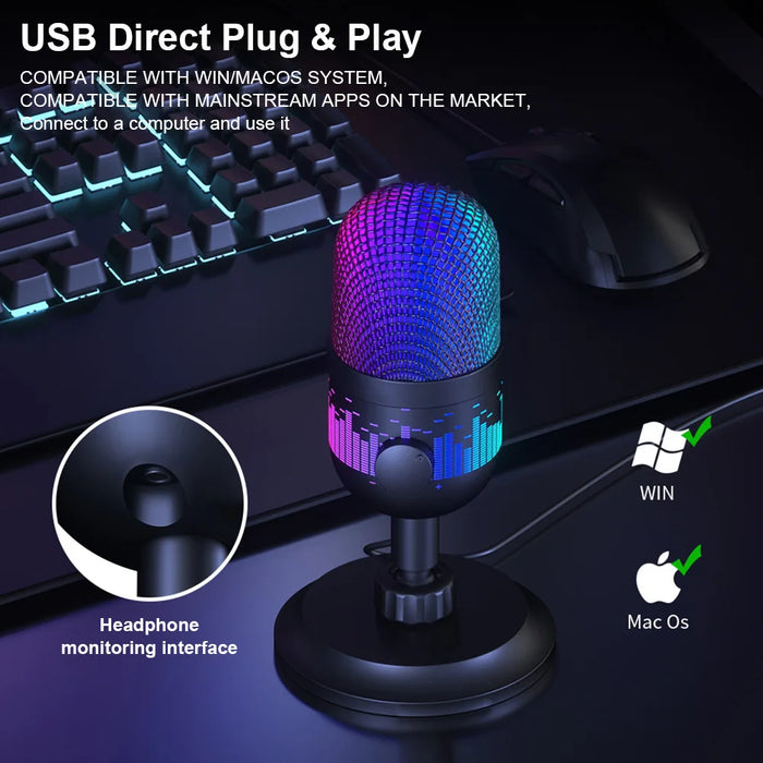 USB Condenser Microphone with RGB — 192kHz/24bit Cardioid Mic for Streaming & Recording
