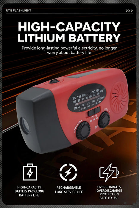 Hand-cranked Solar Power Generator Radio Flashlight — FM AM WB NOAA Power Bank