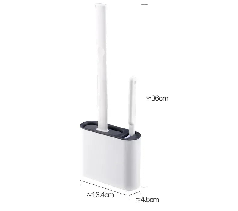 Silicone Toilet Brush with Flat Flexible Head and Wall-Mounted Holder
