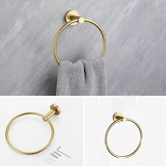 4-piece Stainless Steel Bathroom Set — Toilet Roll Holder, Towel Ring & 2 Hooks