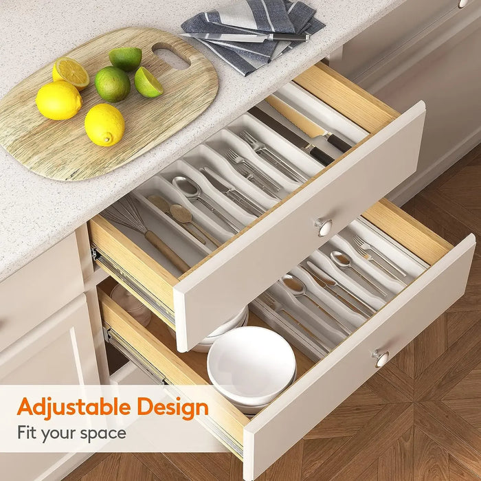 Adjustable Cutlery Drawer Organiser – Expandable Plastic Tray with Dividers