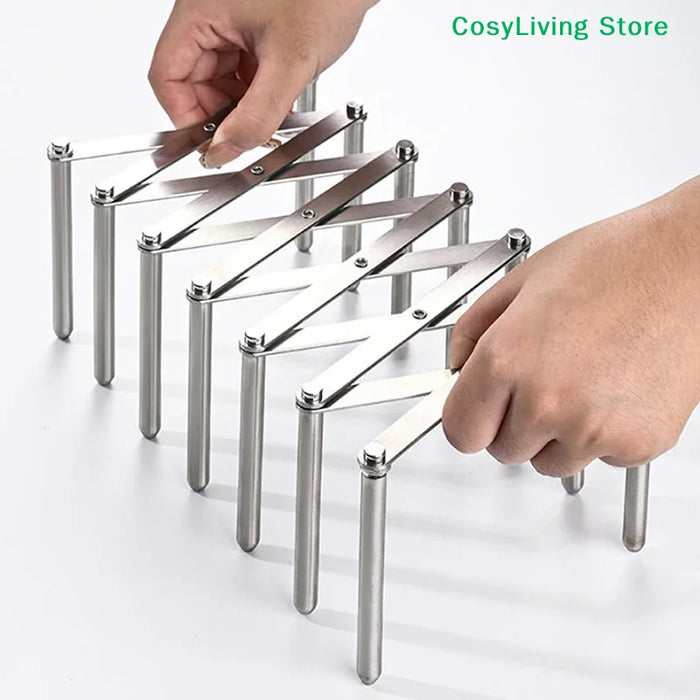 Retractable Foldable Stainless Steel Plate & Pot Lid Rack — Adjustable Dish and Tableware Organiser