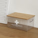 Reusable Plastic Medicine Box with Bamboo-style Cover — Black, Solid-colour