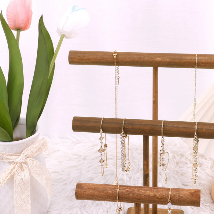 Wooden Jewellery T-Bar Bracelet Display Stand - Desktop Rack for Bracelets & Watches (S/M/L/3pcs)