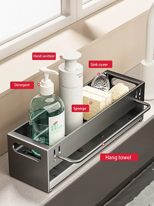 Extra-Large Carbon Steel Sink Caddy - Sponge & Soap Dish Countertop Organiser Rack