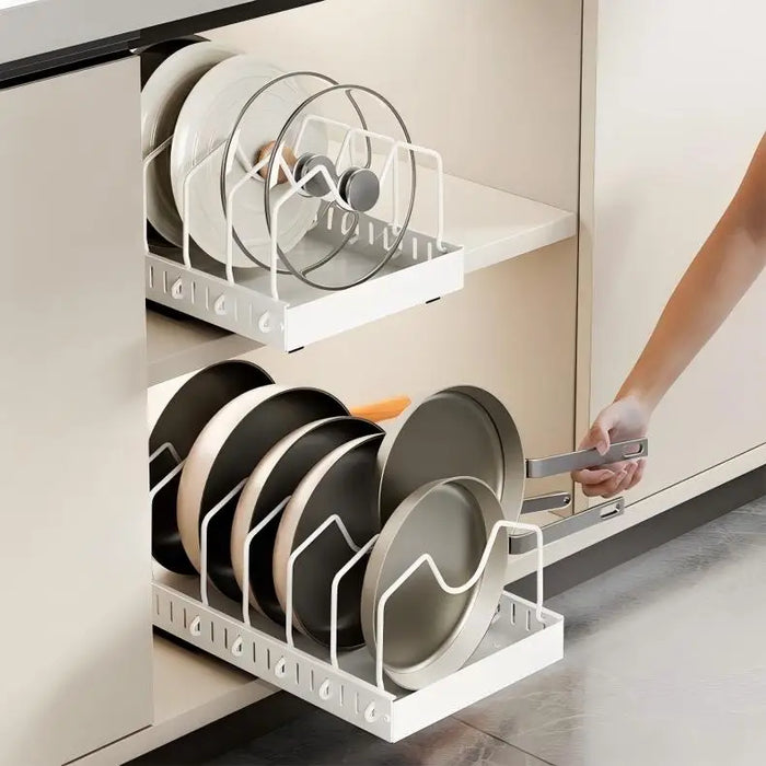 Kitchen Pull-Out Organiser — Pots, Lids, Spices & Drying Rack (Adjustable)