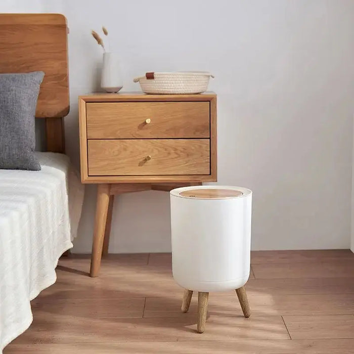 7L Round Wood‑Grain Press Dustbin with Legs