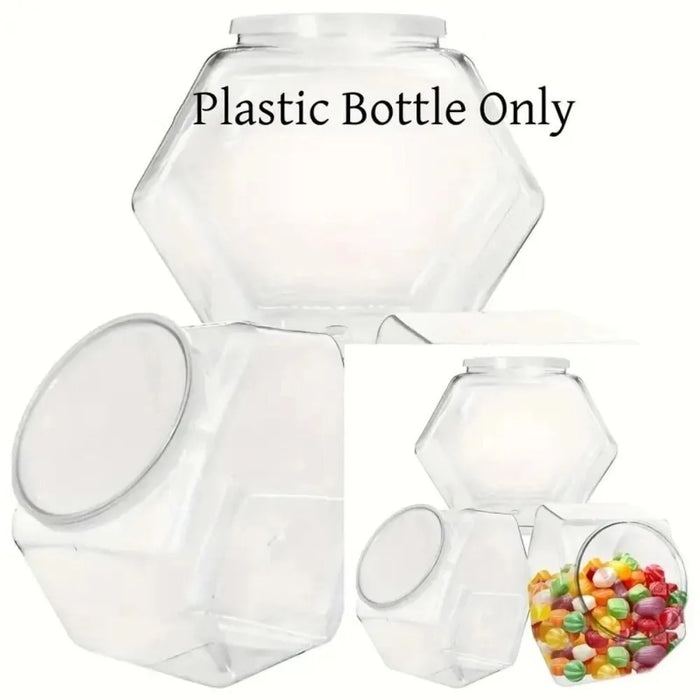Clear Hexagonal Candy & Cookie Jar with Lid — Reusable Plastic Countertop Organiser