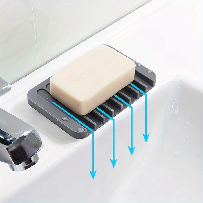 Single-Pack Silicone Self-Draining Soap Dish – Non-Slip Countertop Holder, 11.5×8×1 cm